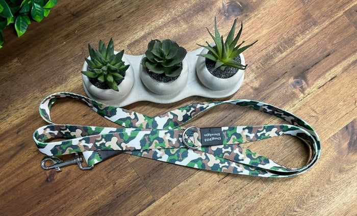 Dogtraining101 Silver Adult Dog Fancy Green Brown Bone Camo 1.5m x 25mm Lead