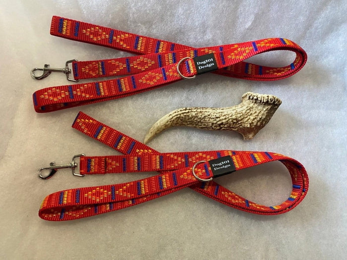 Dogtraining101 Adult Dog Fancy Red Indian Motif 1.5m x 25mm Lead