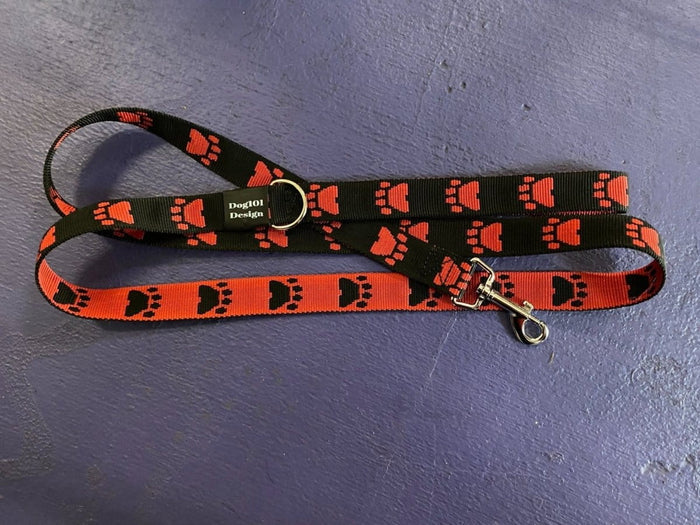 Dogtraining101 Adult Dog Fancy Red Paw-Black 1.5m x 25mm Lead