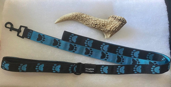 Dogtraining101 Black Adult Dog Premium Handle Fancy Blue Paw - Black 1.5m x 25mm Lead