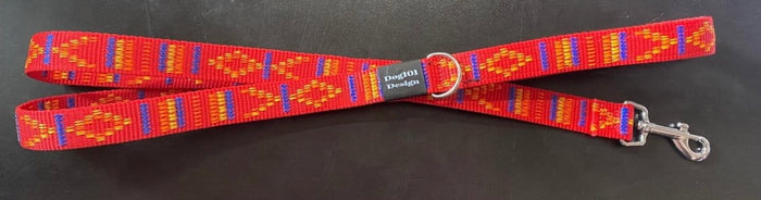 Dogtraining101 Silver Adult Dog Premium Handle Fancy Red Indian Motif 1.5m x 25mm Lead