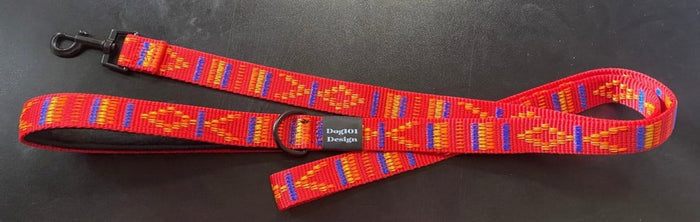 Dogtraining101 Black Adult Dog Premium Handle Fancy Red Indian Motif 1.5m x 25mm Lead