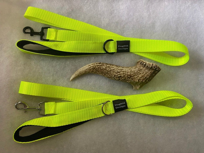 Dogtraining101 Black Adult Dog Premium Handle Fluro Yellow 1.5m x 25mm Lead