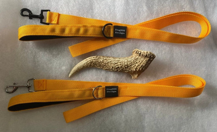 Dogtraining101 Black Adult Dog Premium Handle Plain Light Orange 1.5m x 25mm Lead