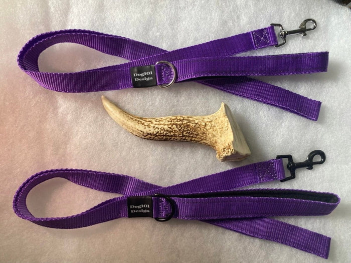 Dogtraining101 Black Adult Dog Premium Handle Plain Purple 1.5m x 25mm Lead