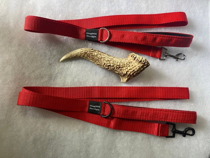 Dogtraining101 Black Adult Dog Premium Handle Plain Red 1.5m x 25mm Lead