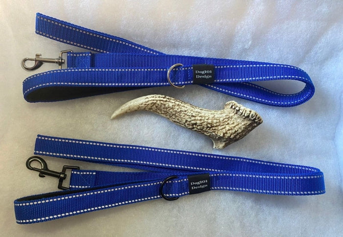 Dogtraining101 Black Adult Dog Premium Handle Thick Blue Reflective 1.5 x 25mm Lead