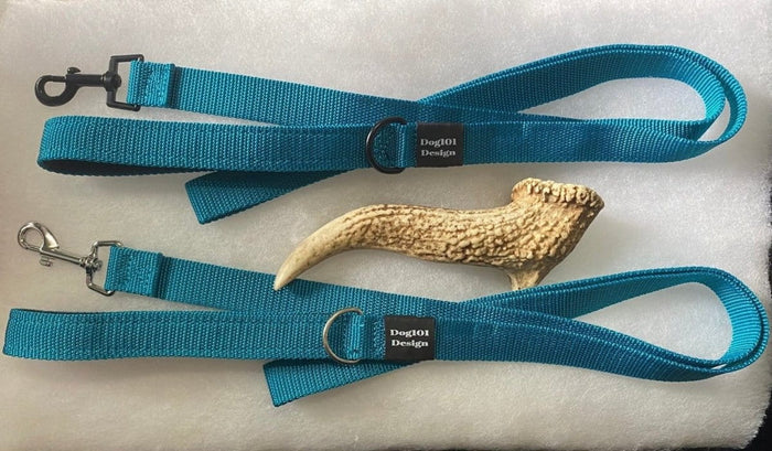 Dogtraining101 Black Adult Dog Premium Handle Thick Teal 1.5m x 25mm Lead