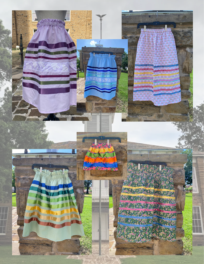 Adult Ribbons skirts, Made by Mvskoke Artist, Emma Ren