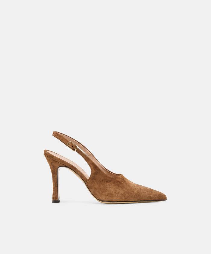 ALINNA Brown Suede Closed-Toe Sling-Back Stiletto Heels | Dolce Vita
