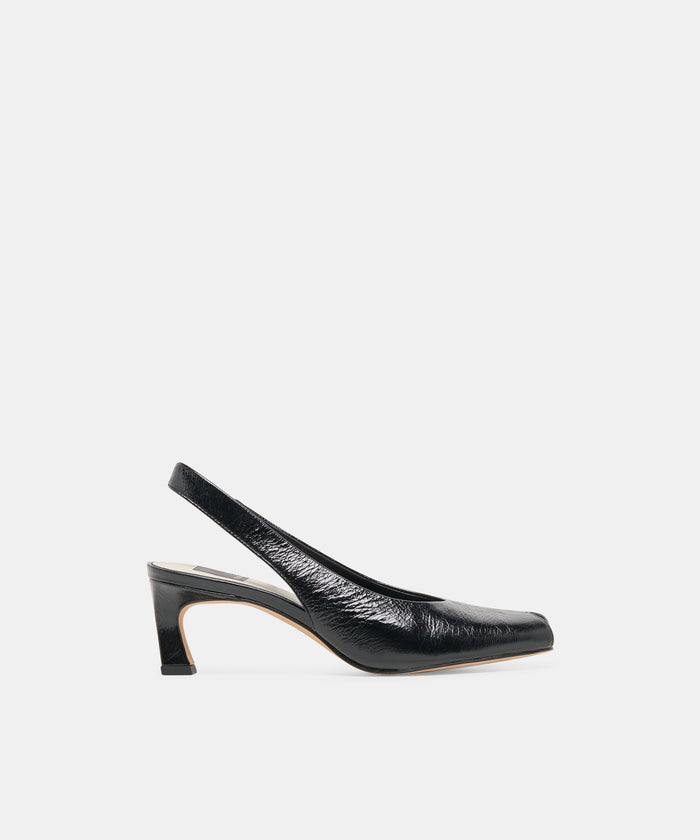 ANABEL Black Leather Peep-Toe Mid-Height Heels | Dolce Vita