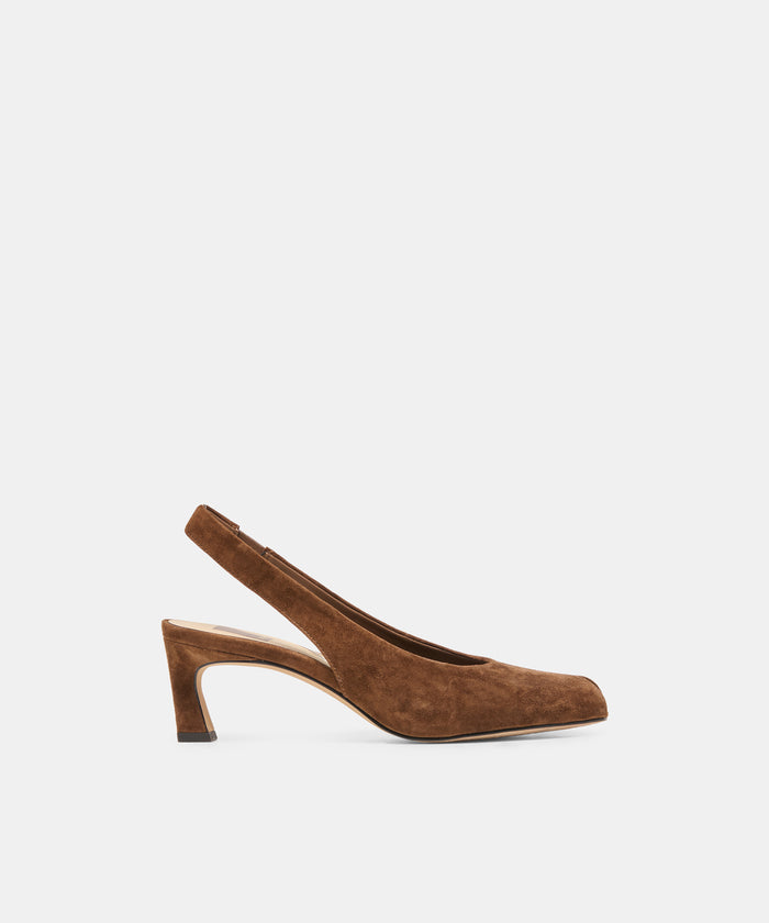 ANABEL Cocoa Suede Peep-Toe Mid-Height Heels | Dolce Vita