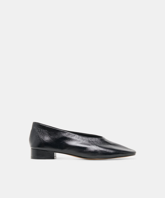ANDEY Black Leather Block-Heel Ballet Heels | Dolce Vita