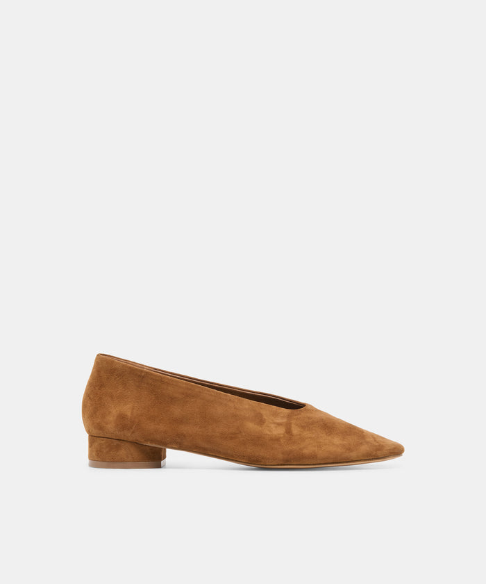 ANDEY Brown Suede Block-Heel Ballet Heels | Dolce Vita