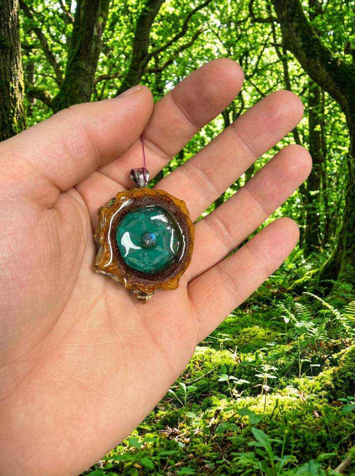 Aqua Labradorite Pendant: Handmade Pinecone Jewelry for Spiritual Harmony