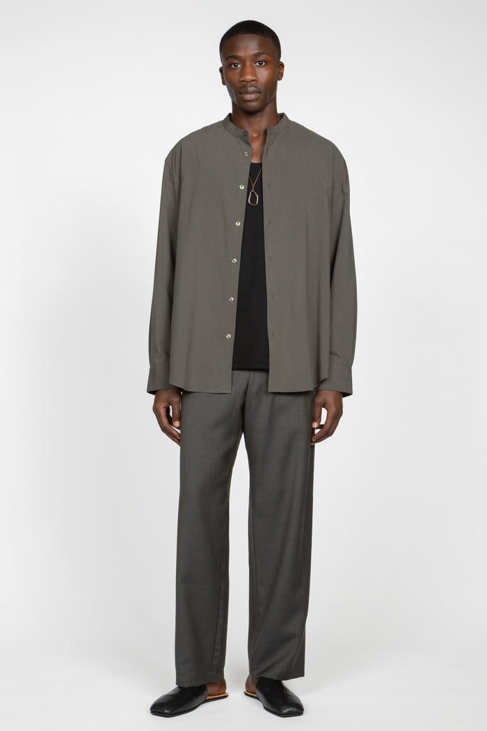 Band Collar Button Down Shirt - Charcoal
