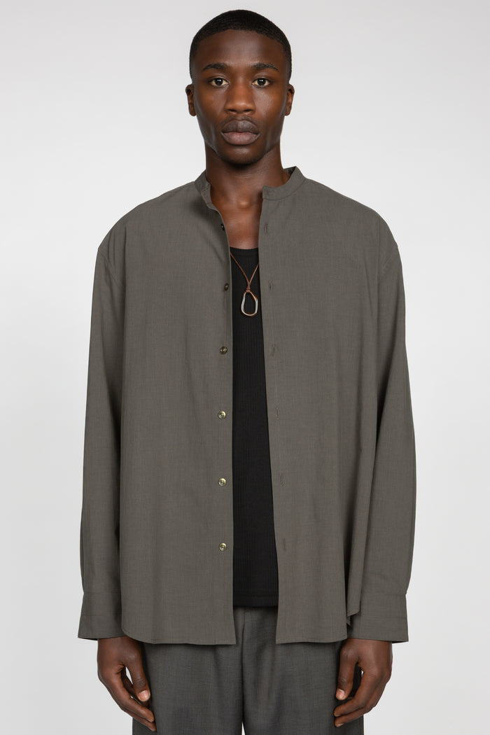 Band Collar Button Down Shirt - Charcoal