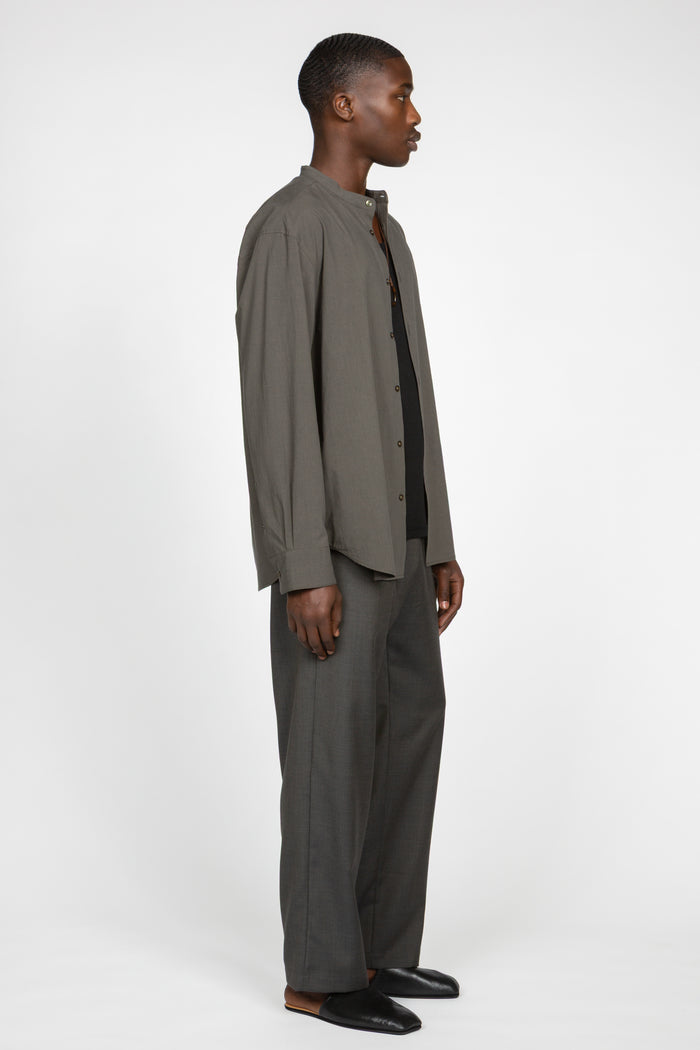 Band Collar Button Down Shirt - Charcoal