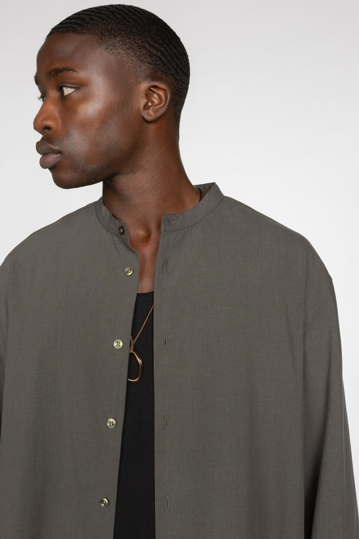 Band Collar Button Down Shirt - Charcoal