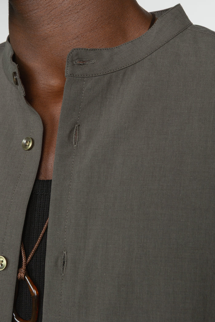 Band Collar Button Down Shirt - Charcoal