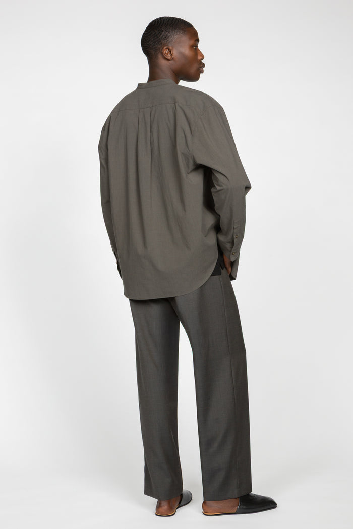 Band Collar Button Down Shirt - Charcoal