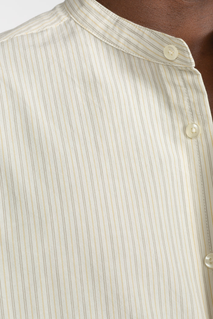 Band Collar Button Down Shirt - Eggshell / Tan Stripe
