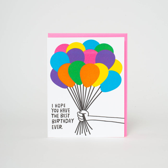 Best Birthday Ever Balloons Letterpress Greeting Card by Ashkahn
