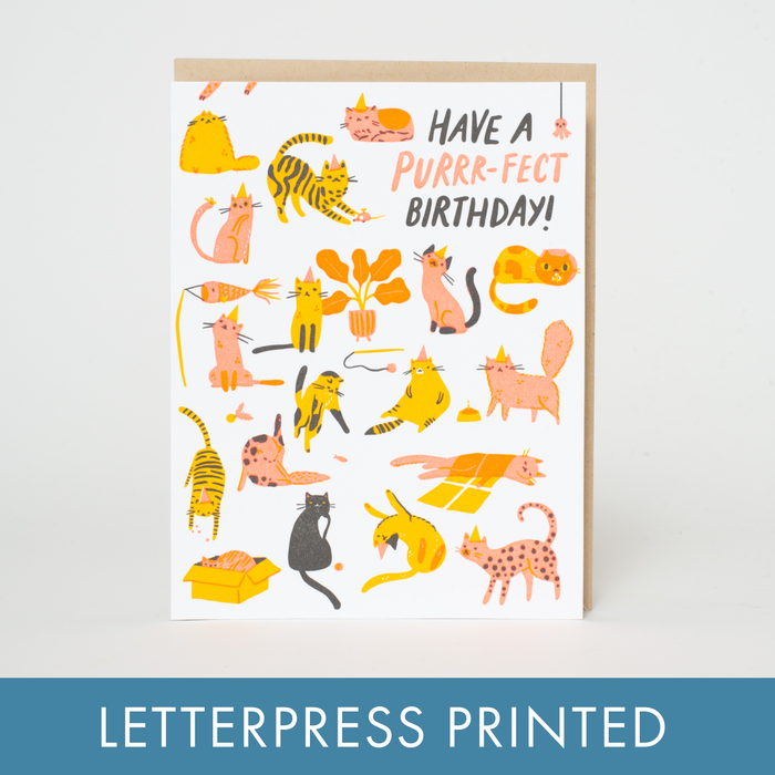 Birthday Purr-fect Cats Letterpress Greeting Card by Hello!Lucky