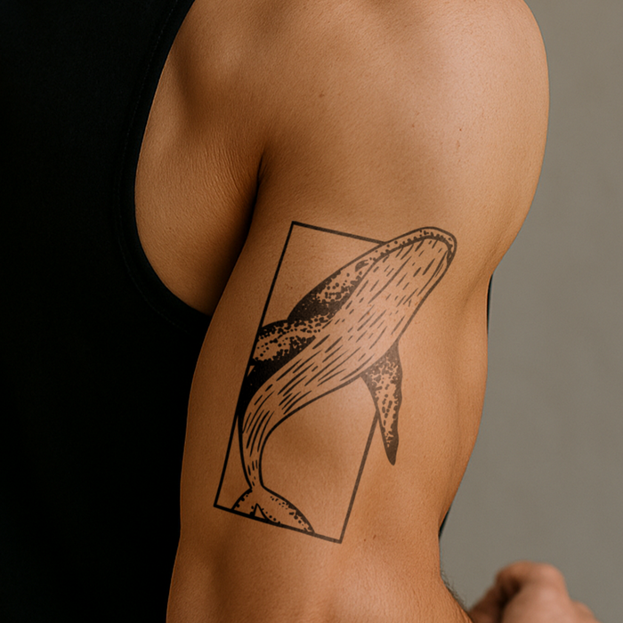 Blauwal im Rechteck Tattoo