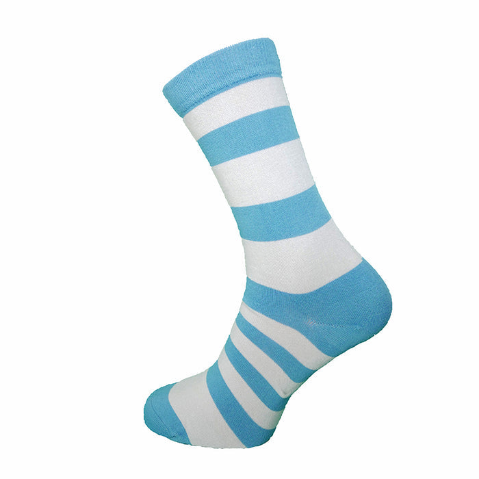 Blue and Cream Striped Bamboo crew socks