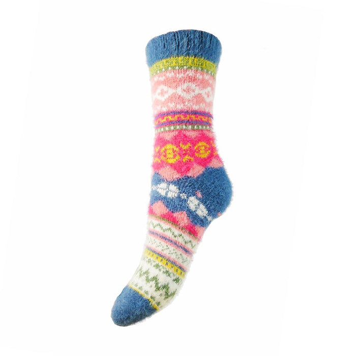 Blue and pink Scandi patterned soft Cosy socks