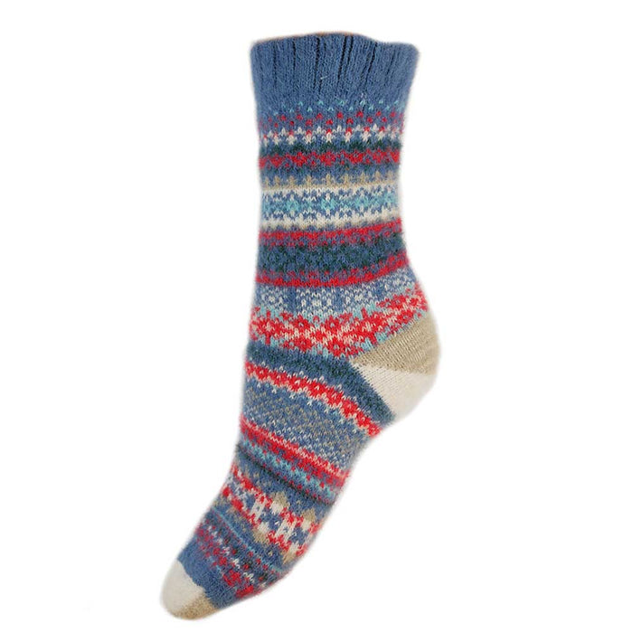 Blue, cream and red Scandi patterned soft Cosy socks