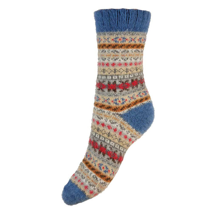 Blue, fawn and red Scandi patterned soft Cosy socks