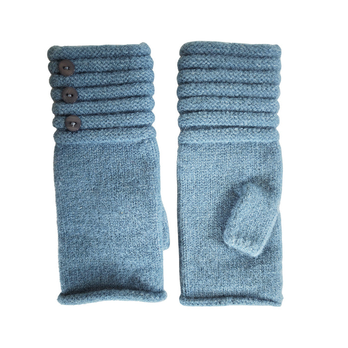 Blue Fingerless gloves with buttons