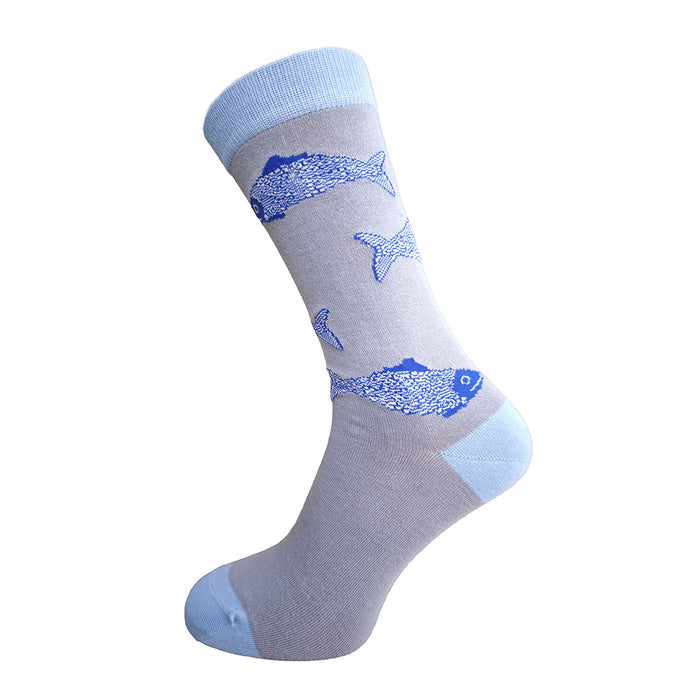 Blue Fish Men's Bamboo Socks - Fishing Fan's Crew Socks