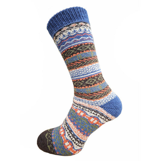 Colorful blue, white and orange cosy crew sock for men from GEMJAR