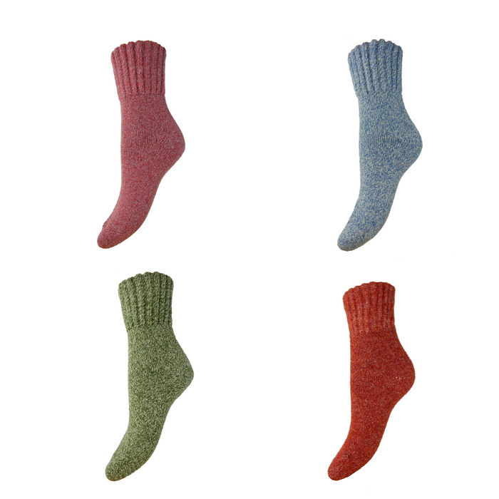 Four pairs of colorful walking socks on a white background