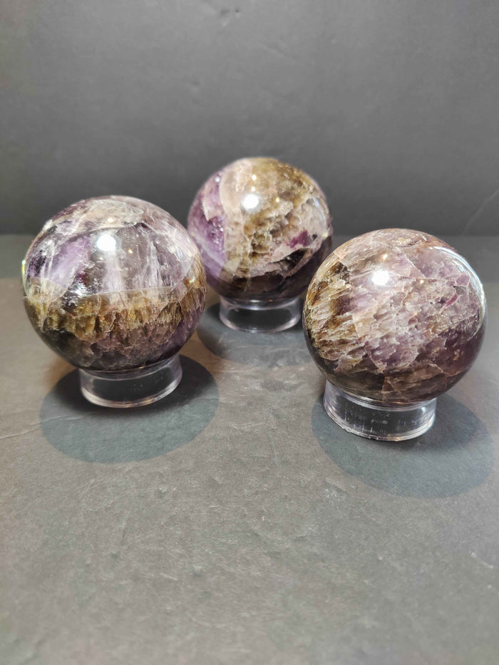 Cacoxenite Amethyst Polished Sphere Sculpture - Smokin Resin Company
