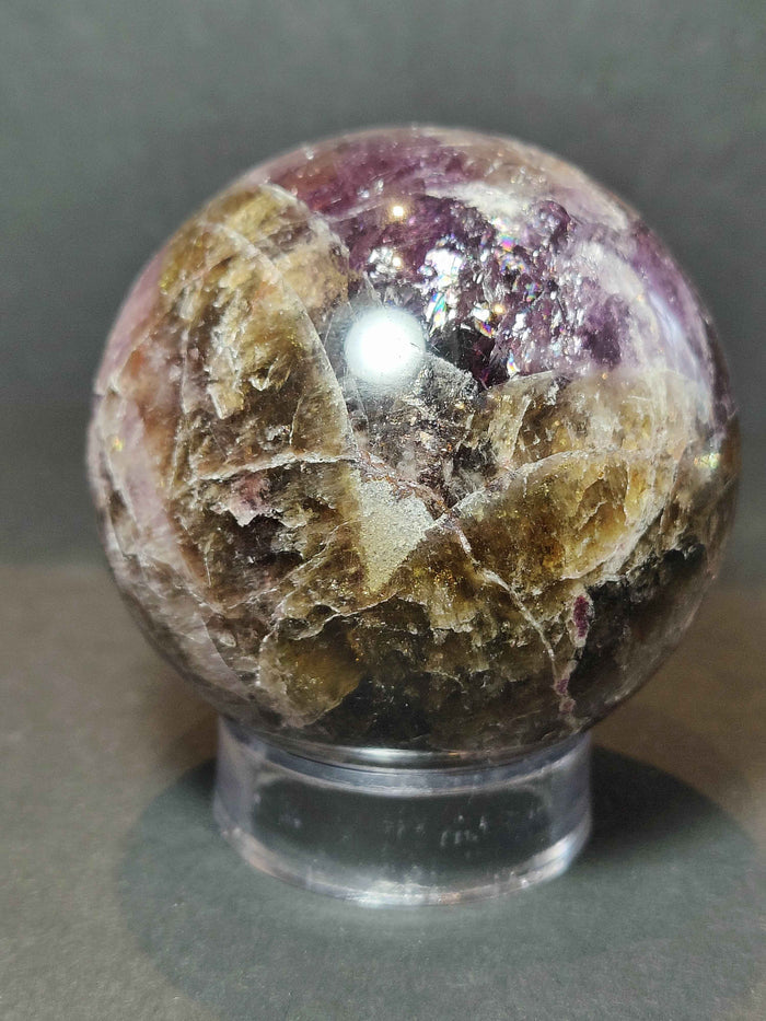 Cacoxenite Amethyst Polished Sphere Sculpture - Smokin Resin Company