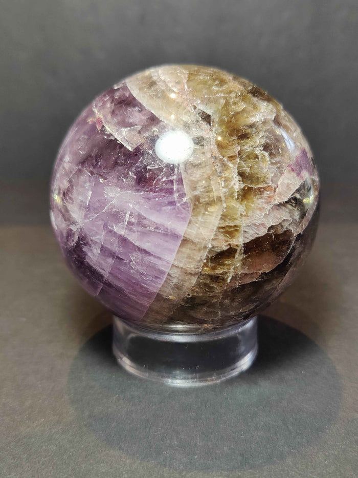 Cacoxenite Amethyst Polished Sphere Sculpture - Smokin Resin Company