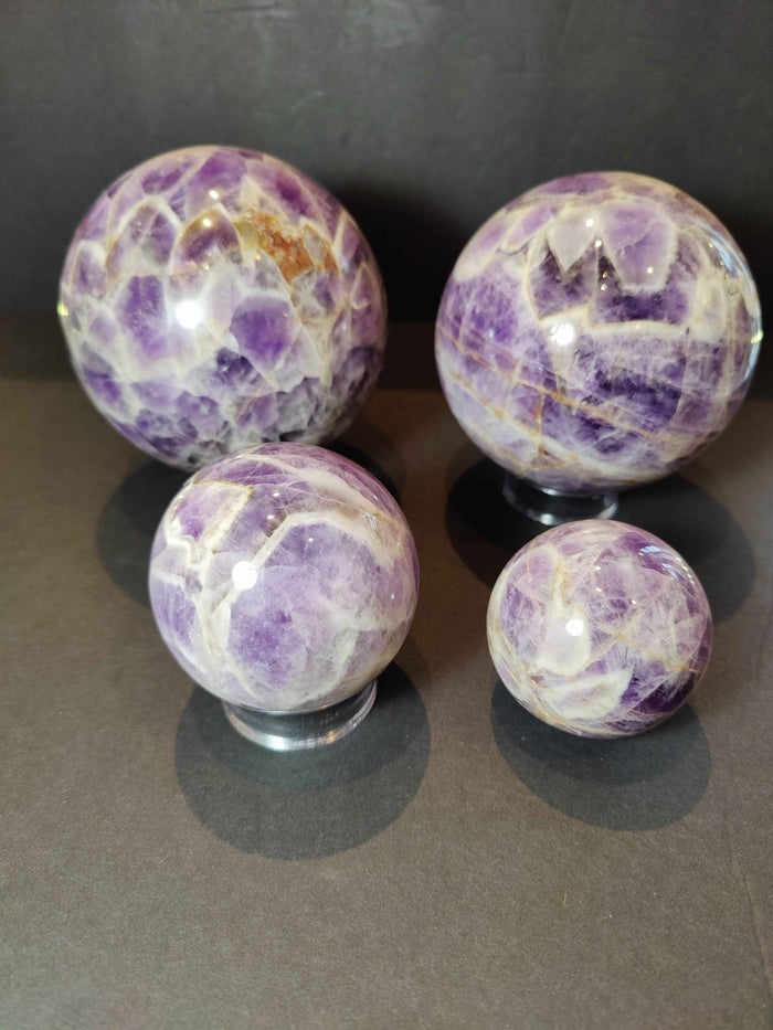 Chevron Amethyst Polished Sphere Sculpture - Smokin Resin Company