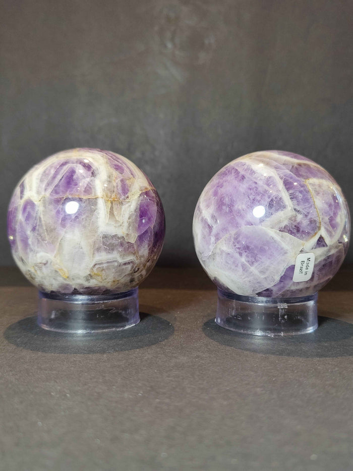 Chevron Amethyst Polished Sphere Sculpture - Smokin Resin Company