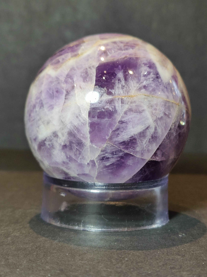 Chevron Amethyst Polished Sphere Sculpture - Smokin Resin Company