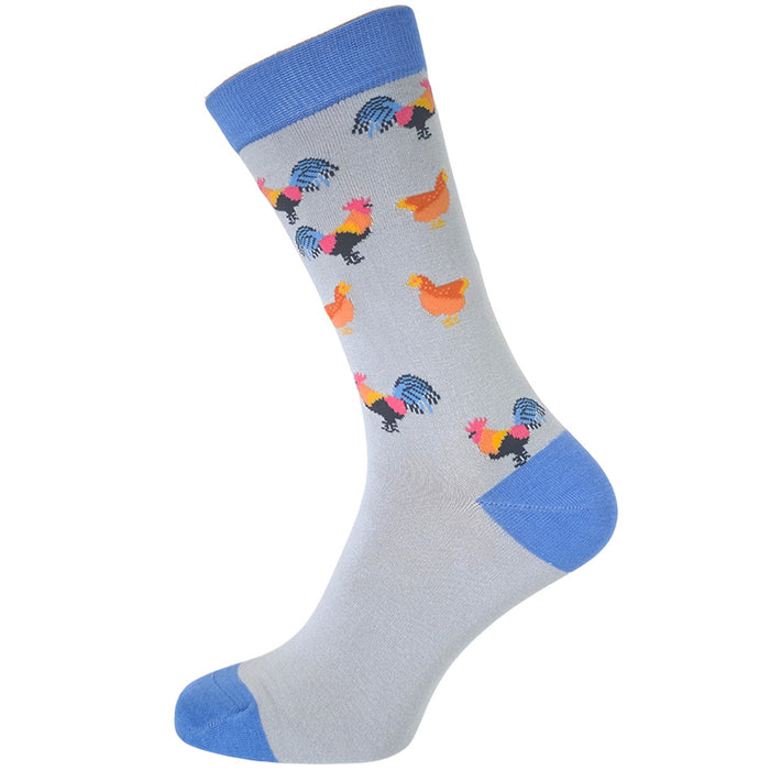 Chicken & Rooster Men's Bamboo Socks - Farm Animal Crew Socks