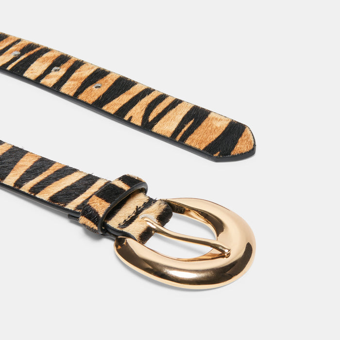 CHUNKY CURVED BUCKLE BELT TAN ZEBRA