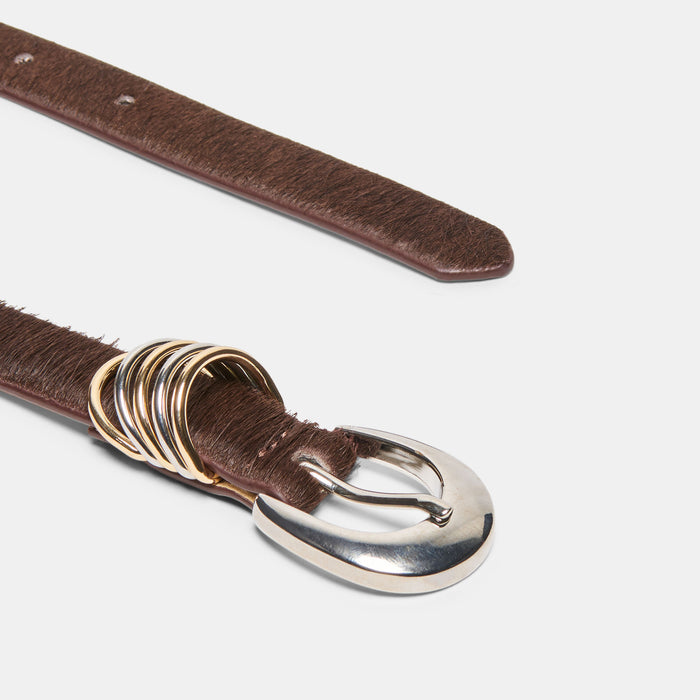 CRESCENT BUCKLE MIXED METAL BELT CHESTNUT