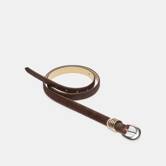 CRESCENT BUCKLE MIXED METAL BELT CHESTNUT