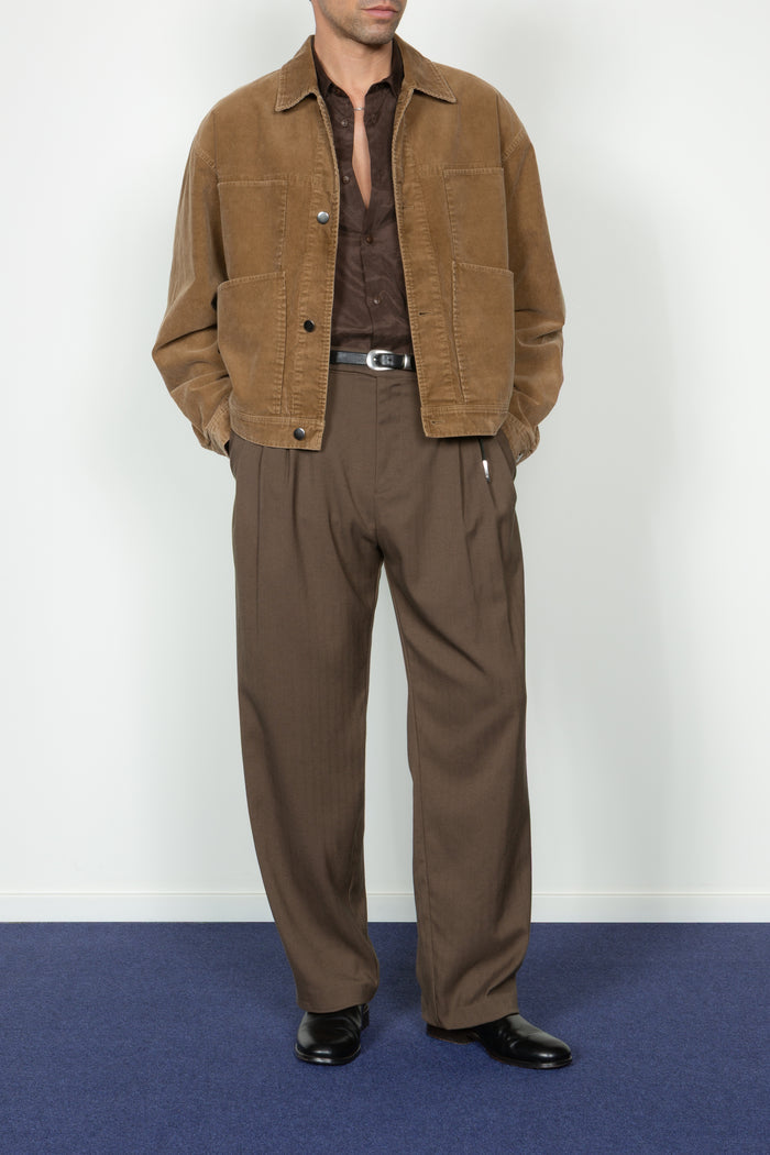 Cropped Four Pocket Trucker Jacket - Taupe Corduroy