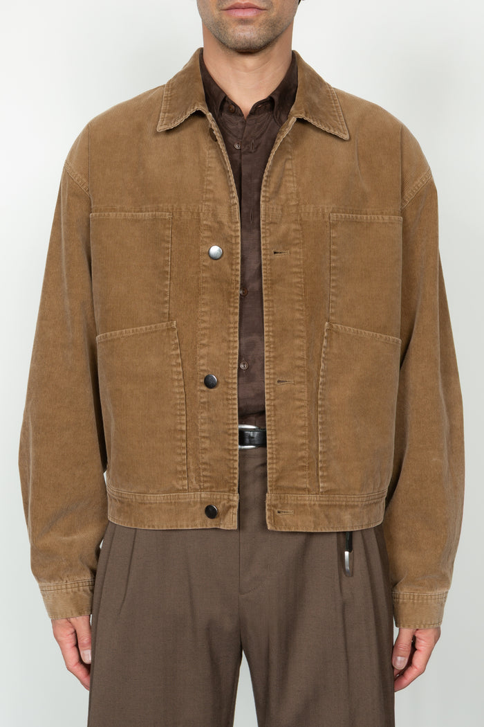Cropped Four Pocket Trucker Jacket - Taupe Corduroy