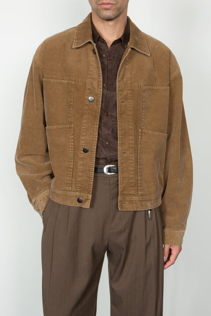 Cropped Four Pocket Trucker Jacket - Taupe Corduroy